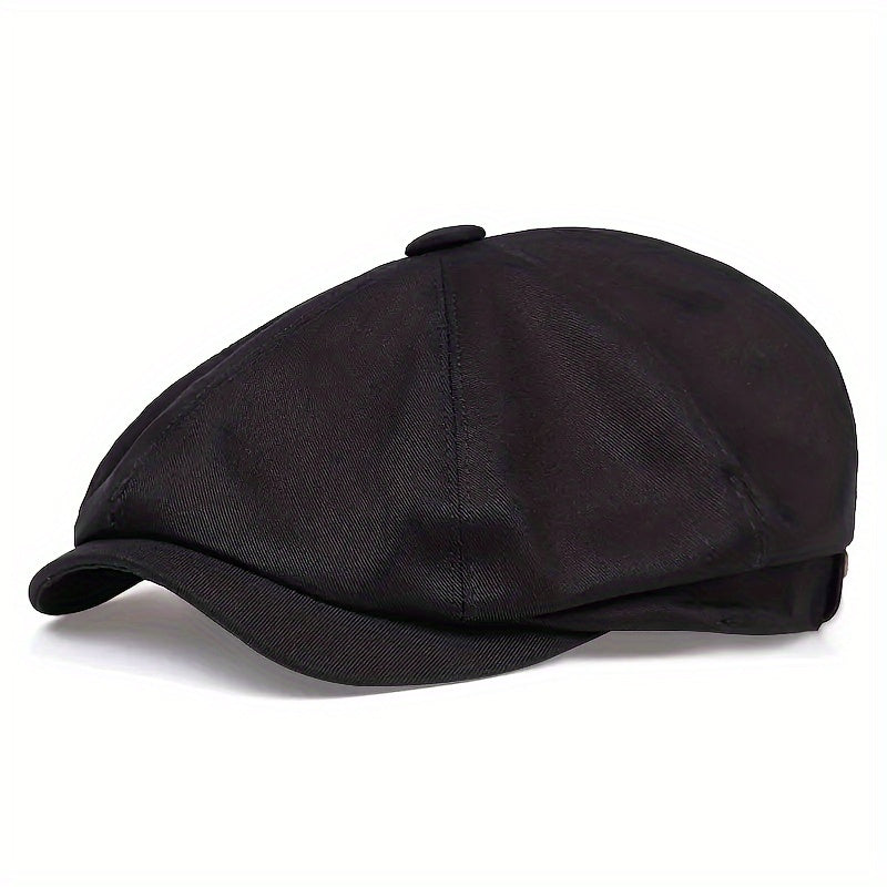 Grey herringbone flat cap for men, classic retro style, vintage look headwear accessory.
