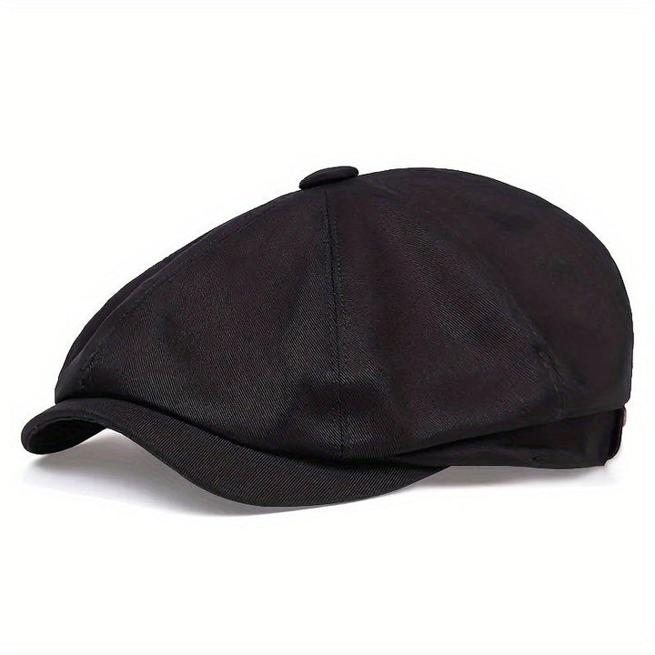 Grey herringbone flat cap for men, classic retro style, vintage look headwear accessory.