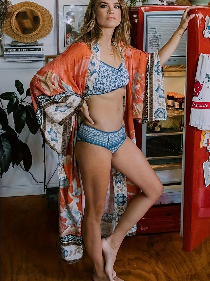 Boho chic women's floral print kimono cardigan, a stylish and versatile layer for any outfit.