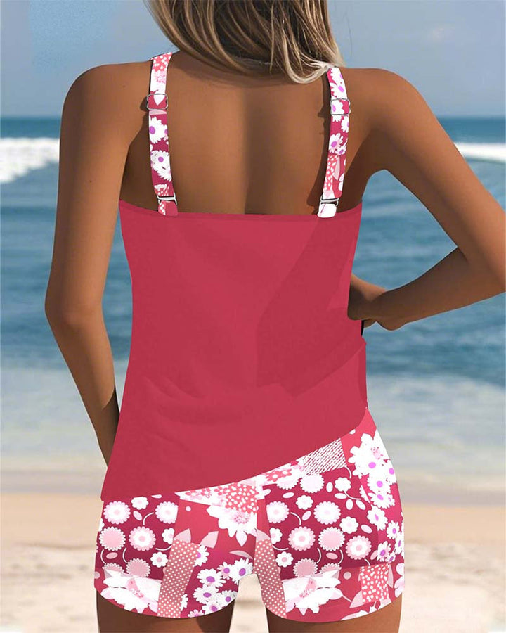 Chic women's printed swimsuit set with a flattering tank top and comfortable shorts for summer.