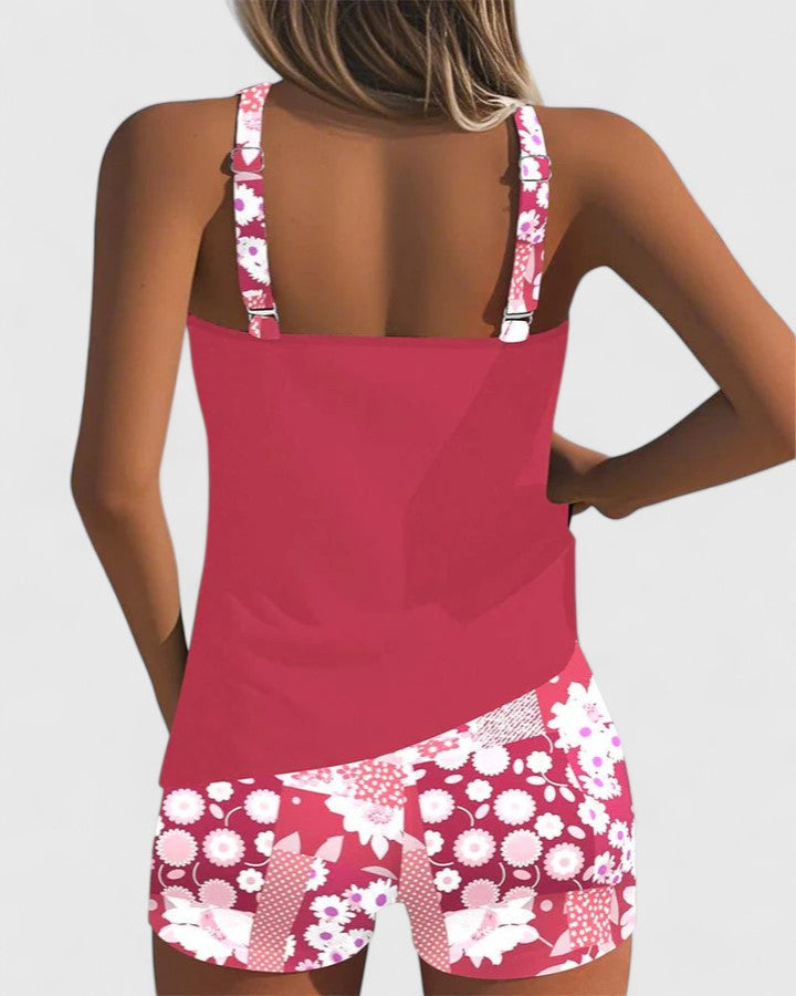 Chic women's floral tankini swimwear set. Perfect for beach vacations and relaxed summer style.