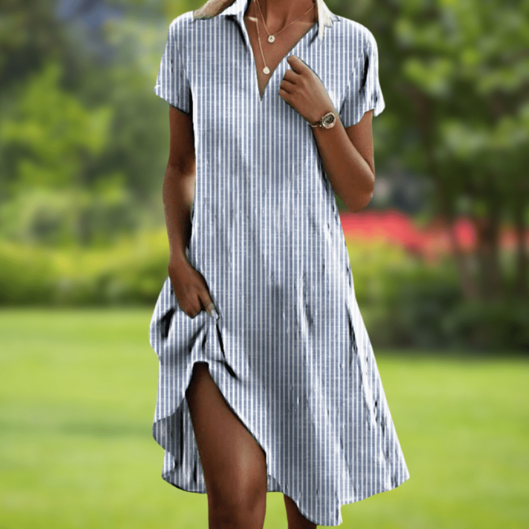Women's Galiana V-Neck elegant floral print dress. A versatile and stylish option for any occasion.