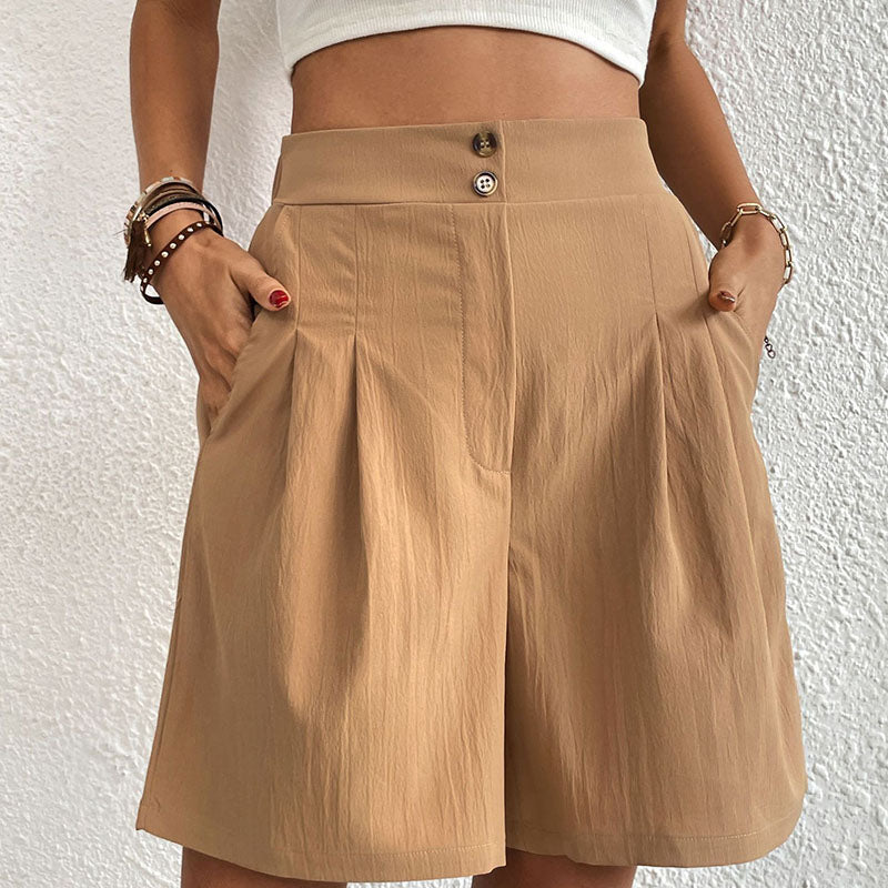 Woman wearing Amarae stylish shorts, showcasing comfort & versatility in a casual summer outfit.