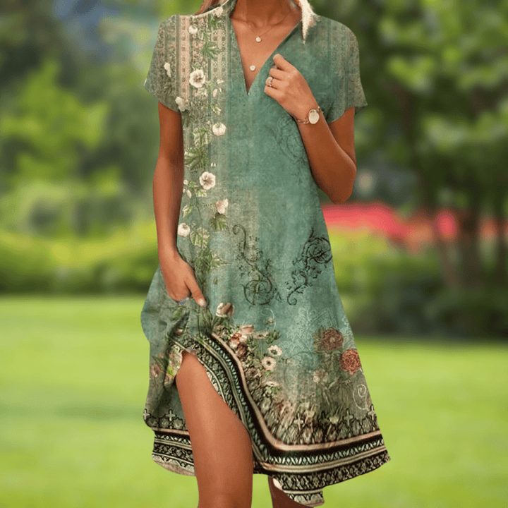 Chic Galiana V-Neck floral dress for women. An elegant choice for summer parties and stylish events.