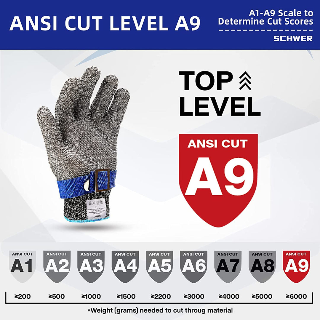 Cut-resistant stainless steel safety glove, protecting hands during demanding kitchen & food processing.