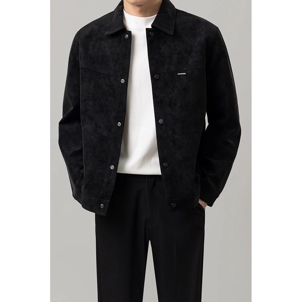 Men's versatile brown & black button-down shirt jacket, essential casual outerwear for men's fashion.