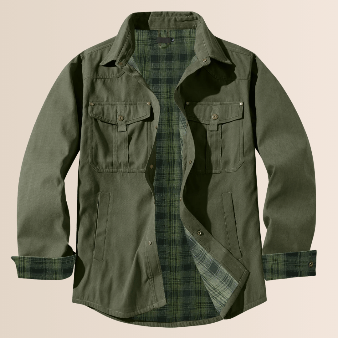 Plus size men's vintage plaid shirt jacket. Comfortable, rugged full zip western outerwear for casual, all-season wear.