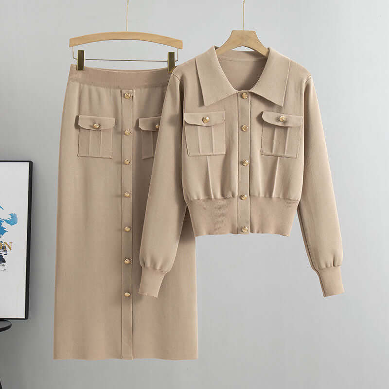 Women's Knit Top & Hip Wrap Skirt Set
