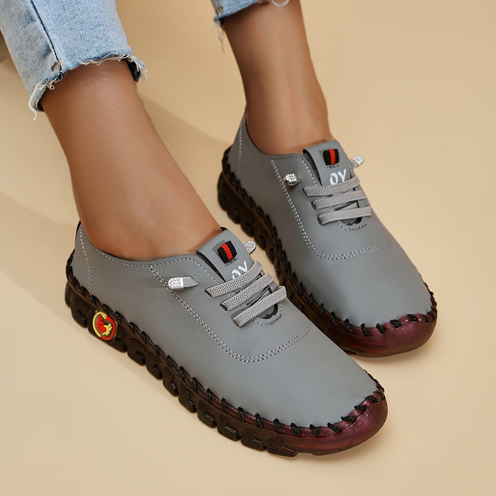 Lifestyle shot of women's comfortable round toe shoes, great for versatile, stylish everyday wear.