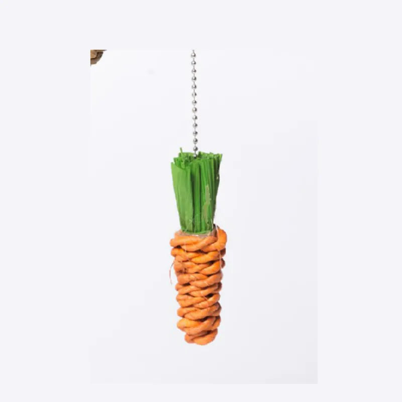 Unique tree-shaped sisal cat scratcher with fun carrot toys, providing a pet enrichment play area.