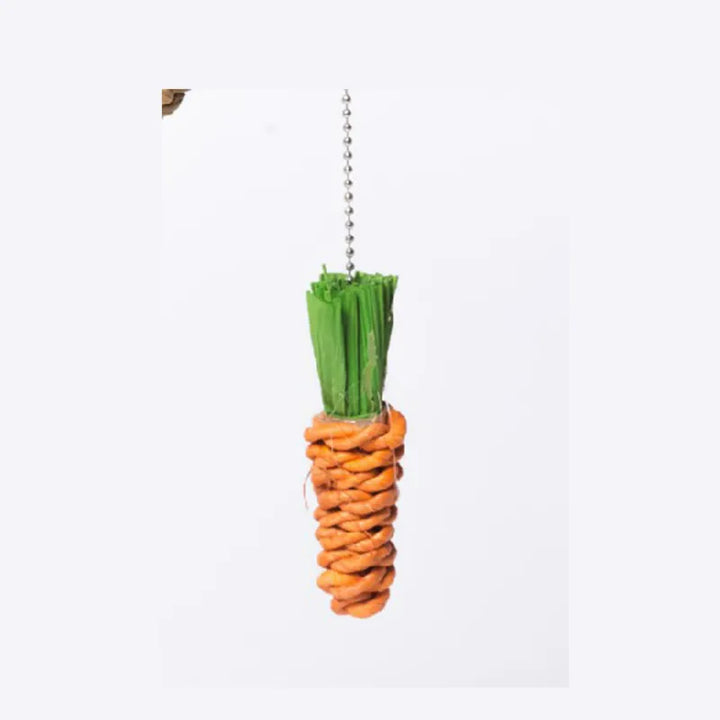 Unique tree-shaped sisal cat scratcher with fun carrot toys, providing a pet enrichment play area.