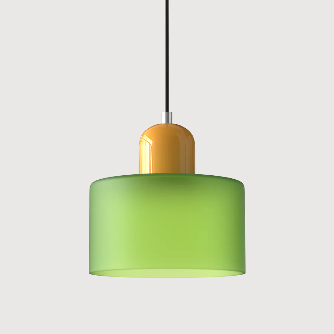 Classic vintage glass pendant lamp, adjustable, provides ambient warm light.