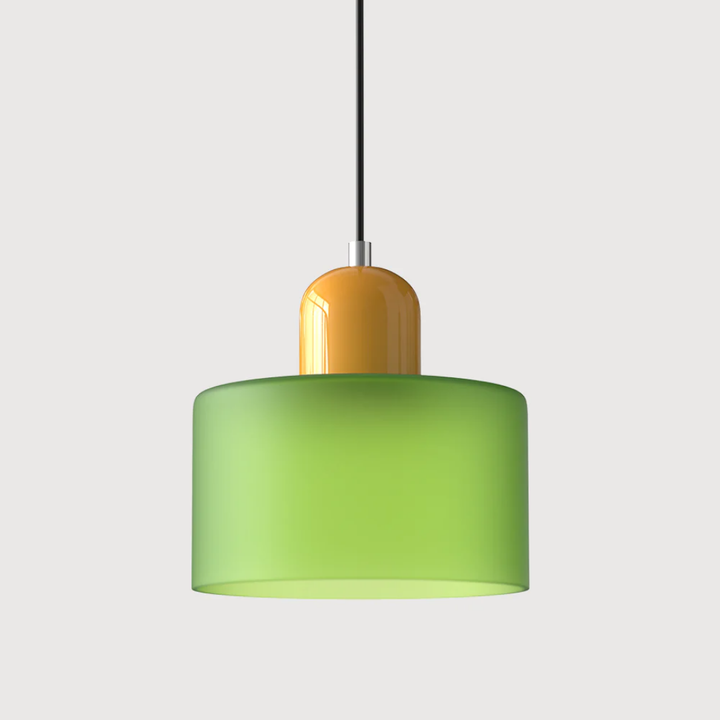 Classic vintage glass pendant lamp, adjustable, provides ambient warm light.