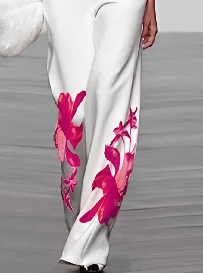 Women's Floral Turtleneck Top & Wide-Leg Pants Set
