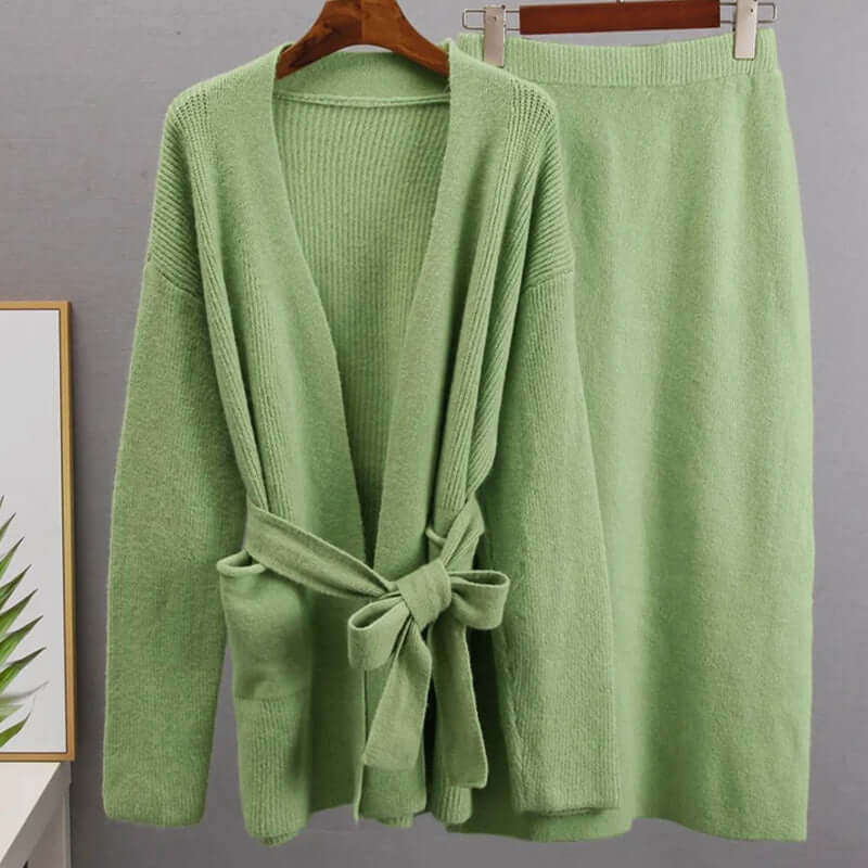Women's Knitted Two-Piece Set with Elastic Waist Skirt