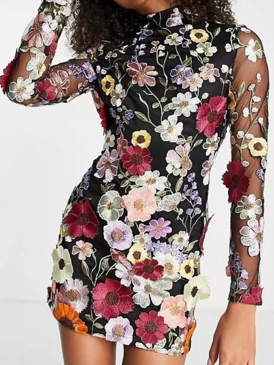 3D Floral Embroidered Dress - Sustainable All-Season Style