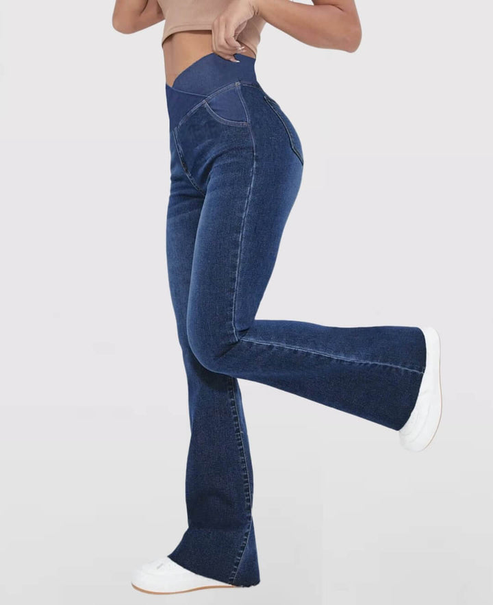 Black women's high-waisted stretch casual jeans, providing effortless style & everyday comfort.