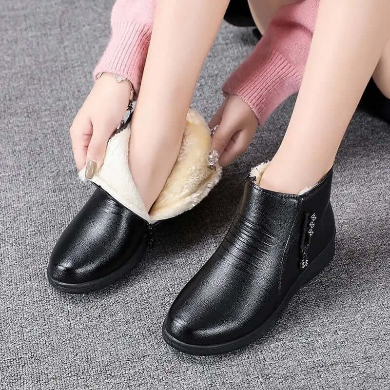 Women's Plush Ankle Boots with Zip & Metallic Detail