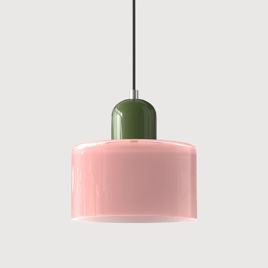 Adjustable glass pendant light, retro design, adds vintage charm to any room.