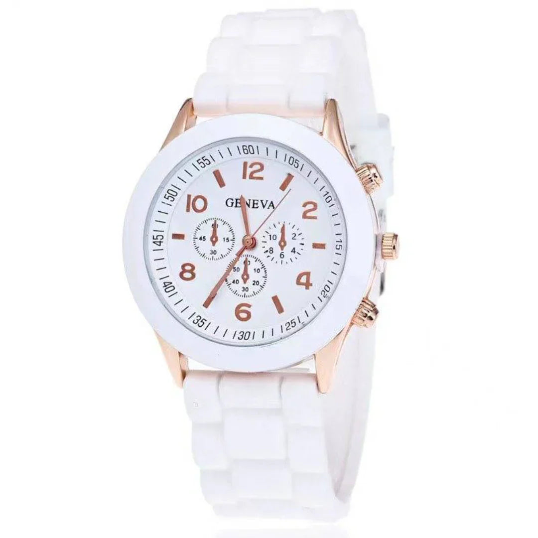 Gender-neutral silicone quartz watch, comfortable for everyday casual fashion.