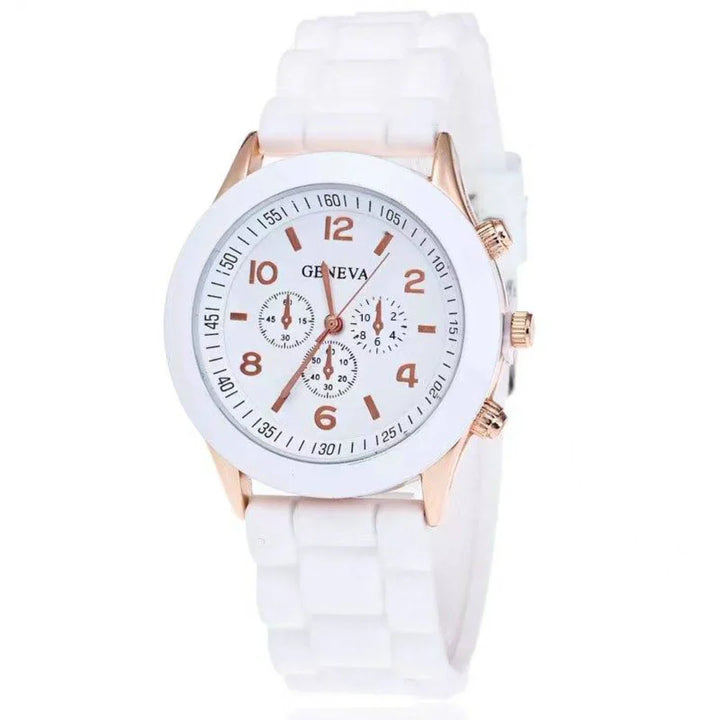 Gender-neutral silicone quartz watch, comfortable for everyday casual fashion.
