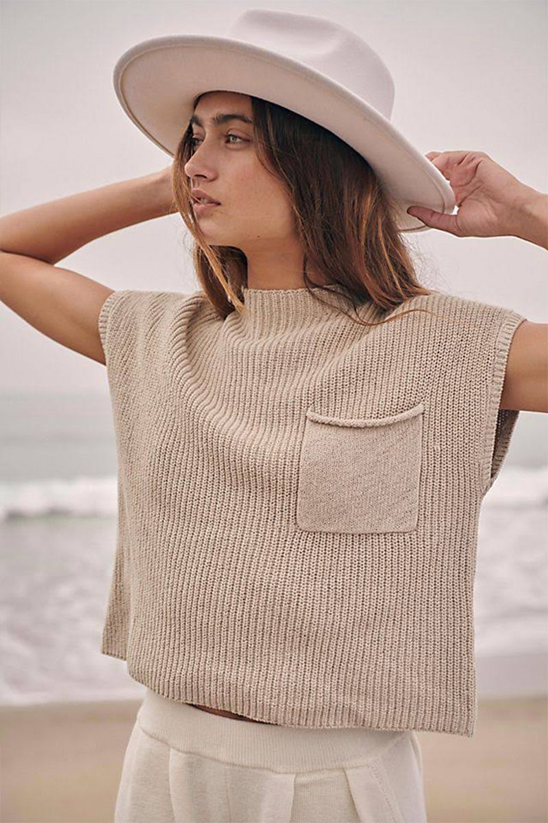 Chic knit top & high-waist pants two-piece set for women. Comfortable poly spandex lounge wear.