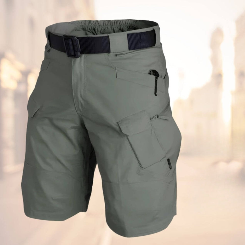 Brown adventure-ready men's cargo shorts, comfortable & durable, great for hiking or casual summer days.