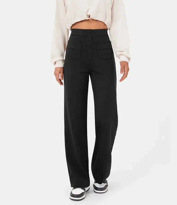 Women's High-Waisted Casual Trousers with Buttons