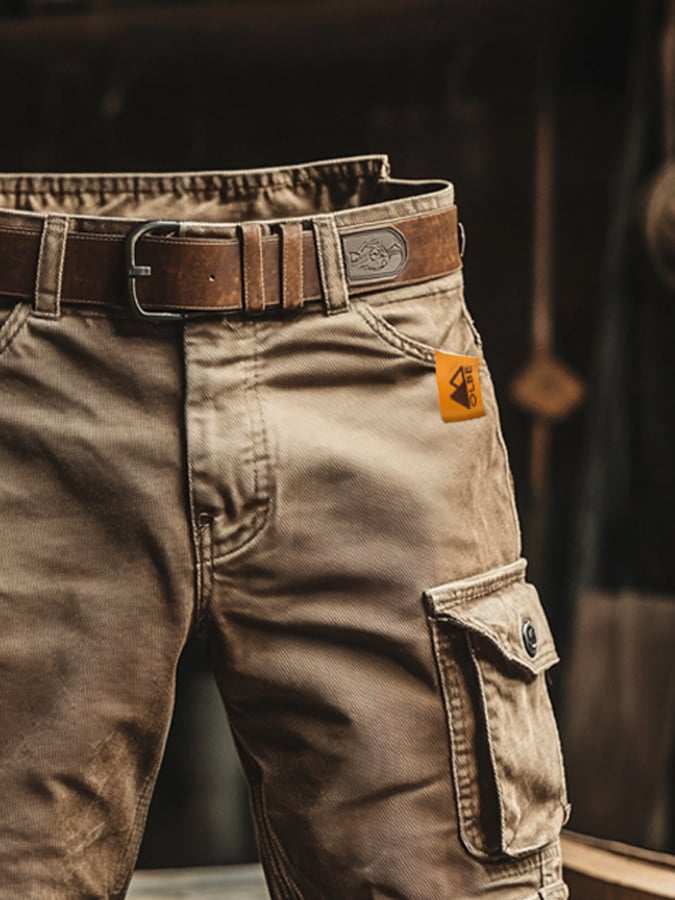 Stylish men's khaki cargo pants for casual outdoor adventures. Durable fabric, utility pockets, and relaxed fit.