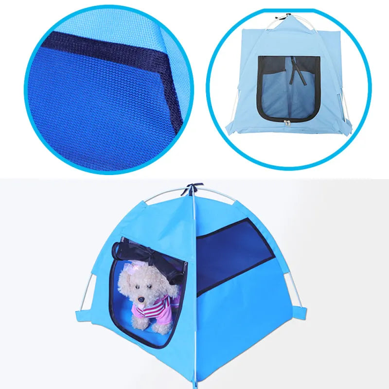 Breathable pet tent provides a safe, cozy space. Foldable & waterproof, perfect portable dog/cat bed.