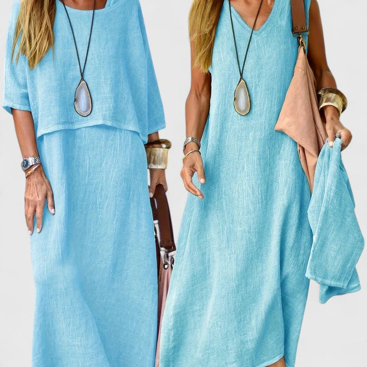 Chic women's two-piece outfit: elegant top & skirt set. Ideal for comfortable and versatile fashion.