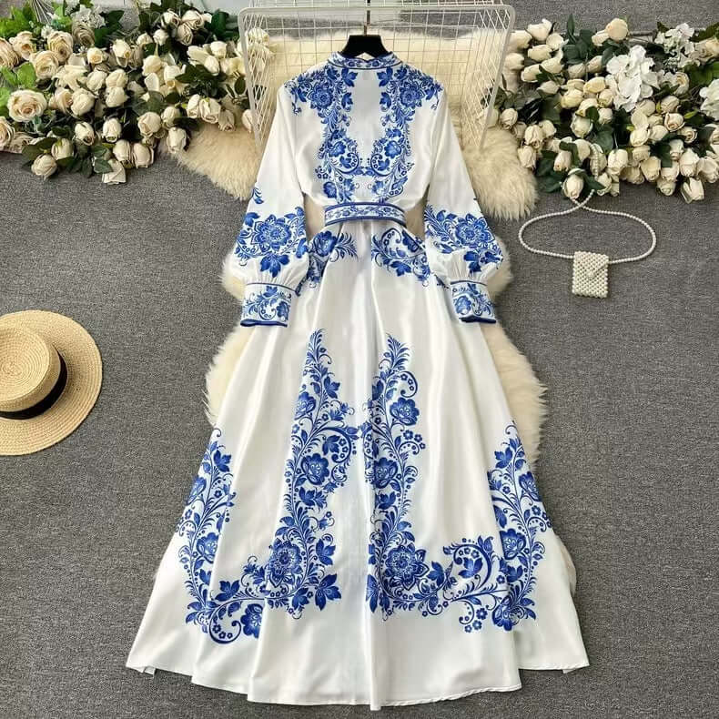 Printed Belted Flare Midi Dress