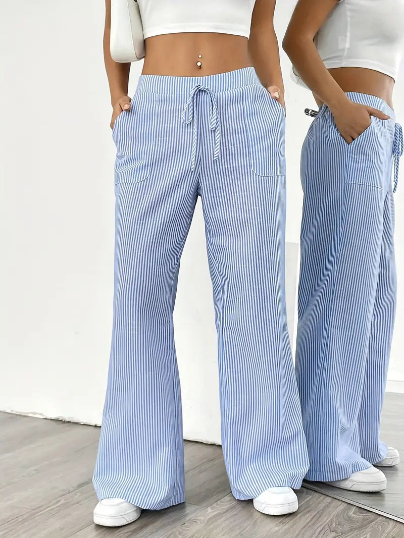 Versatile women's striped wide leg pants, easily dressed up or down.