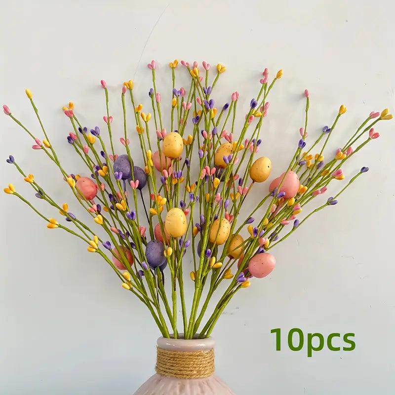 Vibrant spring decorative branches featuring an array of colorful Easter eggs for home decoration.