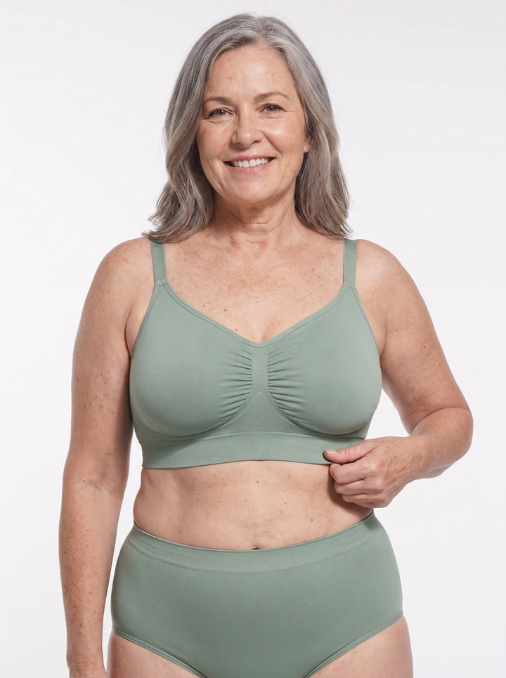 Invisible seamless women's comfort bra, soft, stretchy & wire-free for daily use.