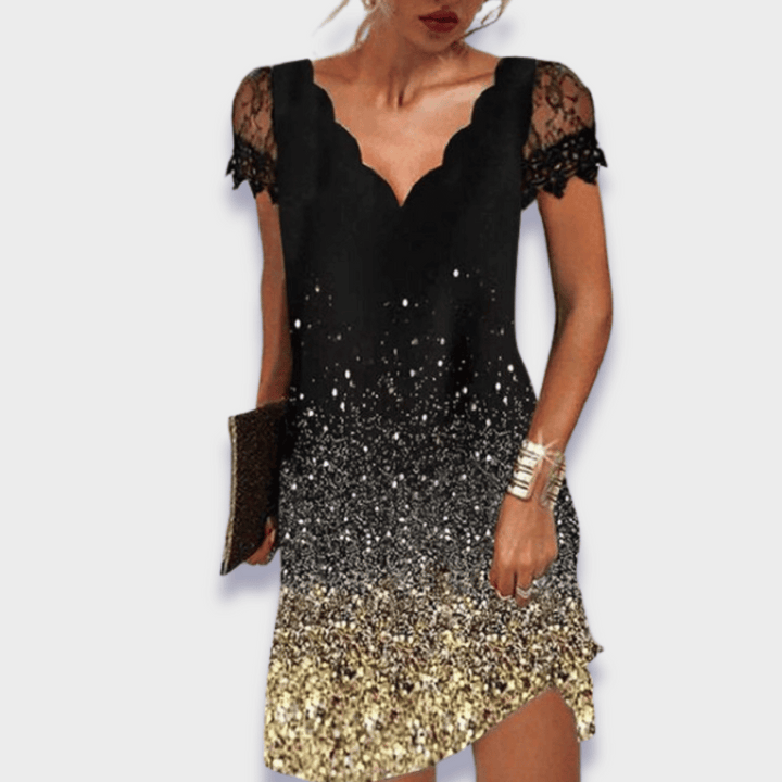 Fashionable women's evening or casual midi dress, comfortable and elegant choice.