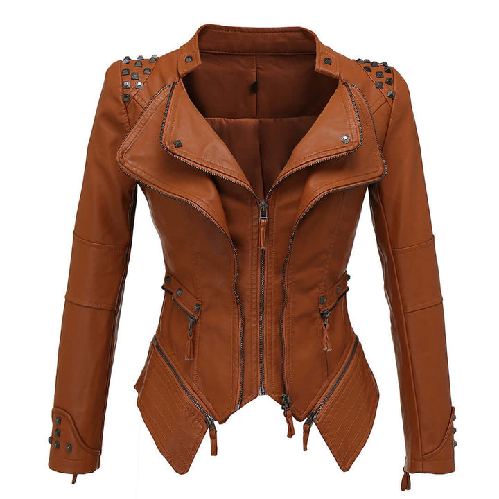 Women's Fitted Studded Biker Leather Jacket
