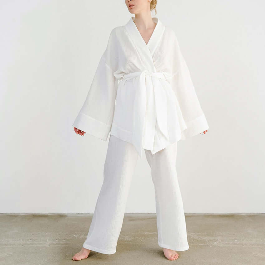 Women's V-Neck Top & Wide-Leg Trousers Set