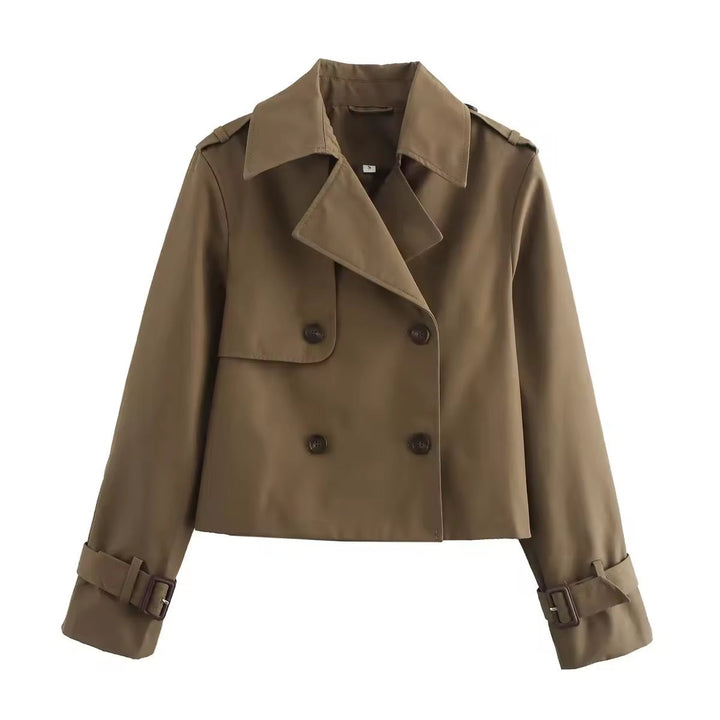 Classic women's cropped trench coat. A stylish spring jacket & fall outerwear for modern fashion.