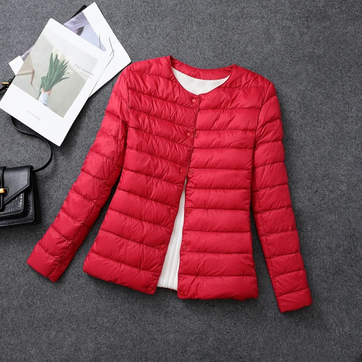 Versatile women's lightweight puffer down jacket. Cozy fall/winter outerwear for everyday comfort & style.