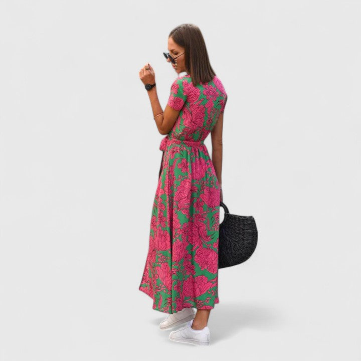 Elegant women's wrap midi dress, perfect for versatile occasion wear and a flattering fit.