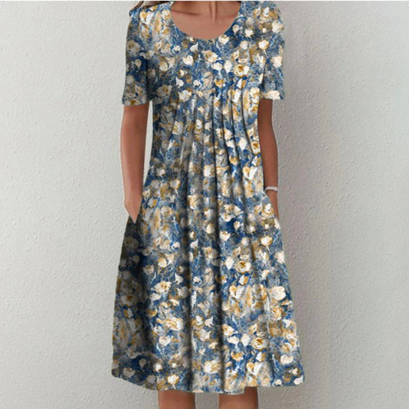Patterned elegant flowy summer dress for women, a chic and flattering fit.