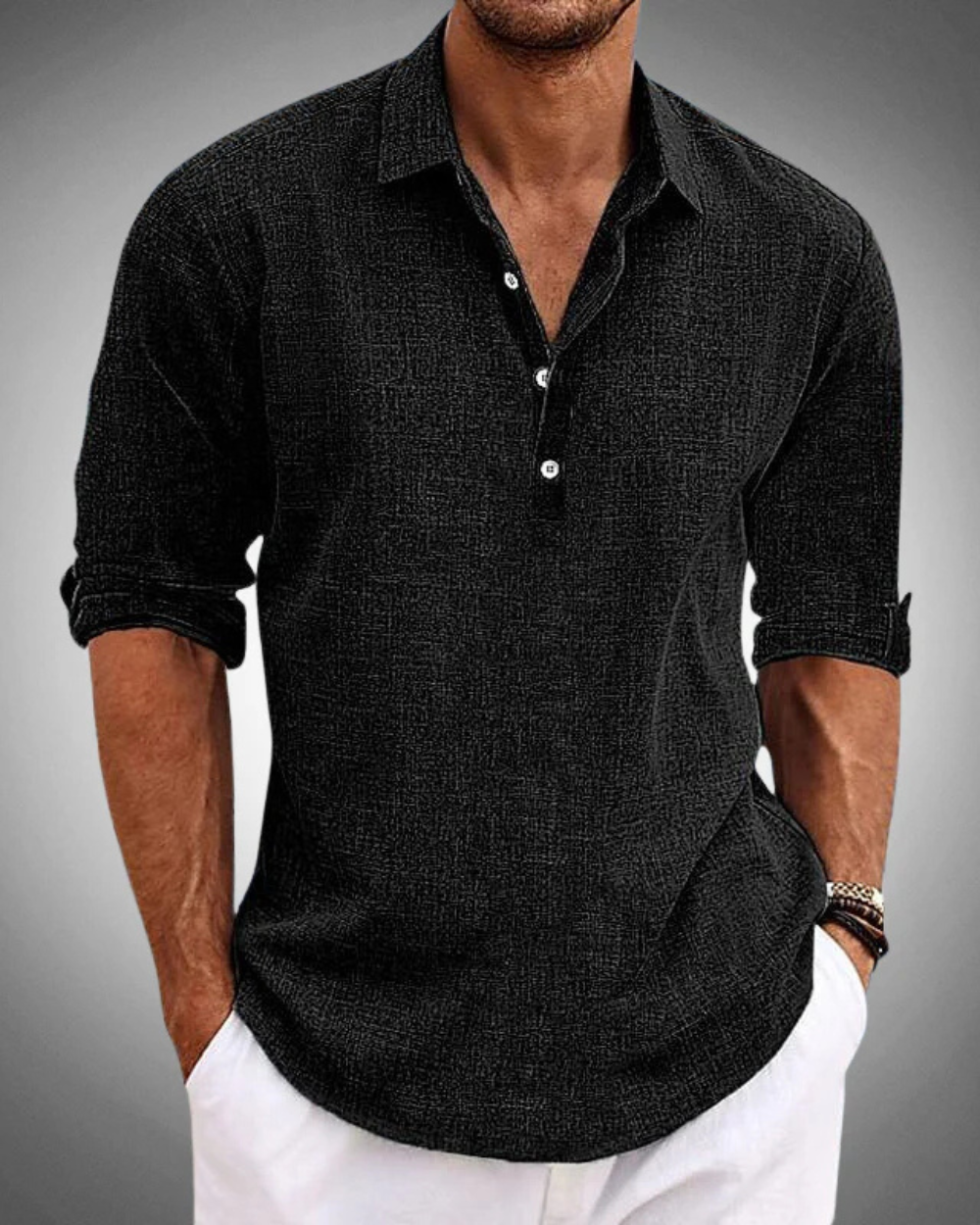 Effortless men's summer button-up shirt, a classic short-sleeve design for versatile casual wear.