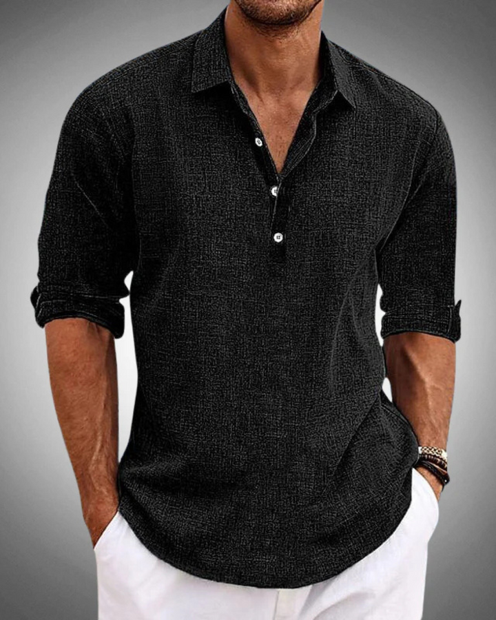 Effortless men's summer button-up shirt, a classic short-sleeve design for versatile casual wear.
