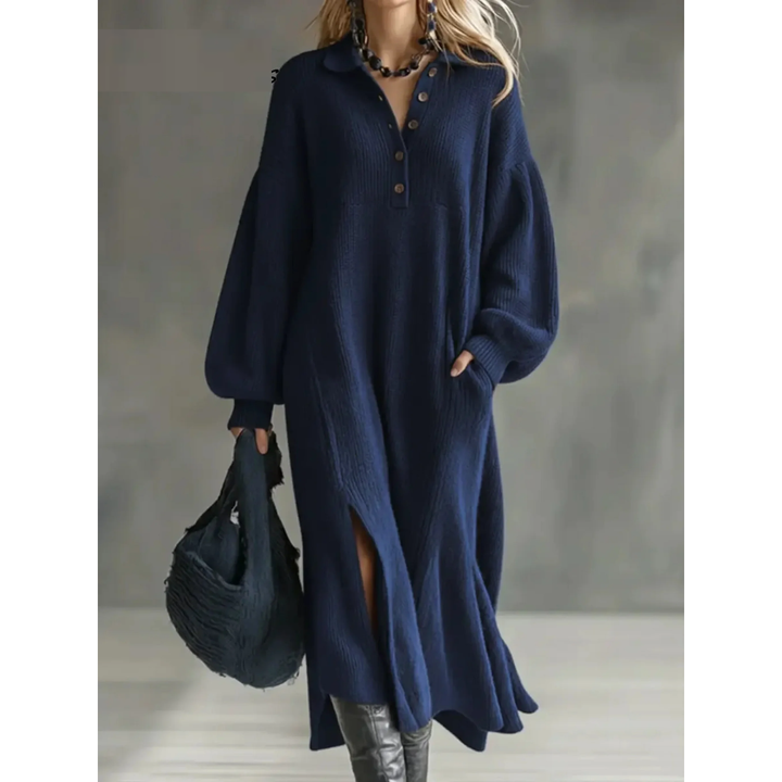 Stylish women's long-sleeve sweater dress, comfortable for casual outings & everyday fashion.