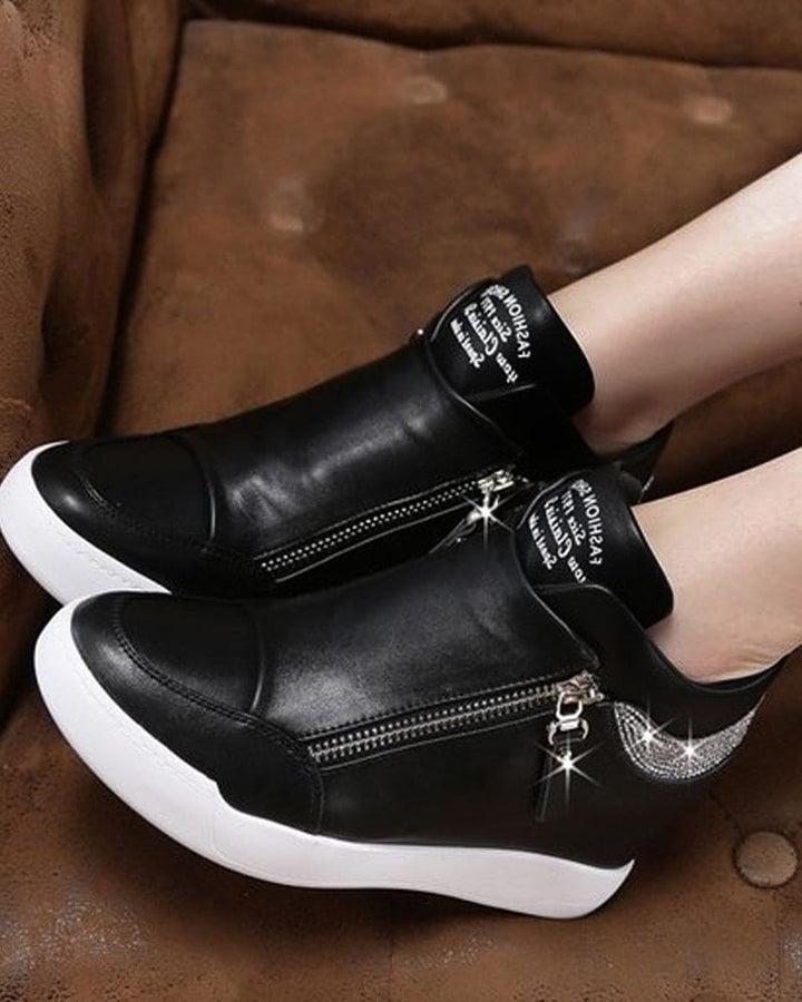 Stylish women's wedge sneakers. Modern sports shoes with a comfortable platform, perfect for casual and elegant everyday wear.