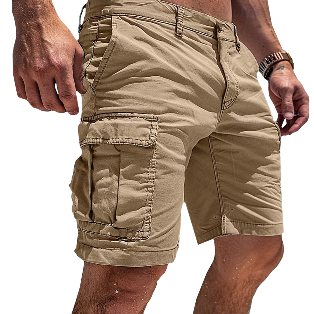 Casual men's utility cargo shorts with multiple deep pockets, perfect for outdoor activities & everyday comfort.