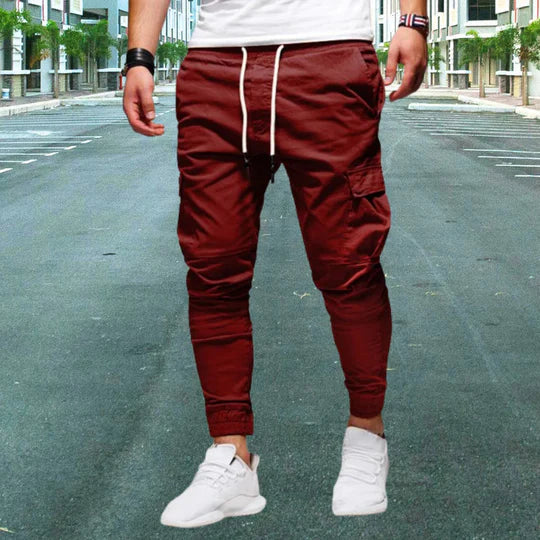Durable men's casual pants with flap cargo pockets, ideal for comfort & versatility.