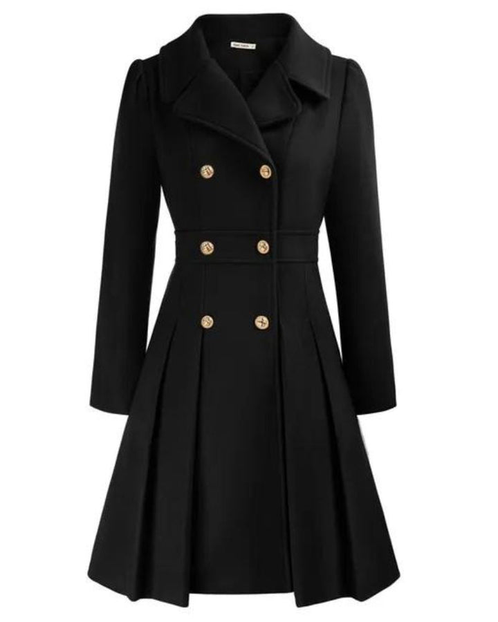 Versatile women's elegant long pleated coat, suitable for formal events or stylish everyday winter wear.