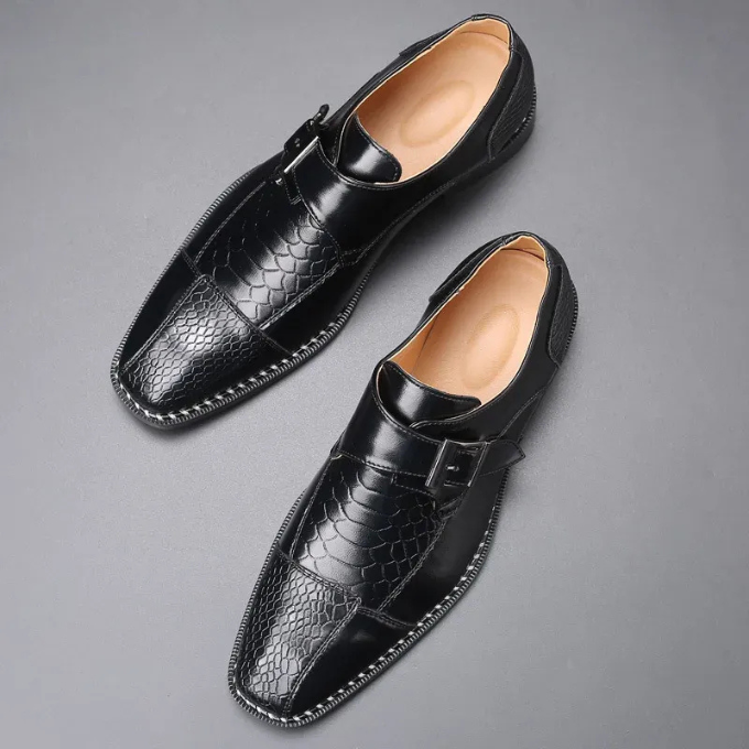 Luxurious men's crocodile embossed monk strap dress shoes, elevating any formal or smart casual outfit.